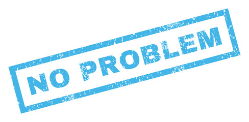 No Problem text rubber seal stamp watermark. Caption inside rectangular banner with grunge design and unclean texture. Inclined vector blue ink emblem on a white background.