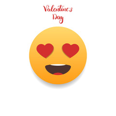 Valentines Day emoticon. Emoji with hearts eyes