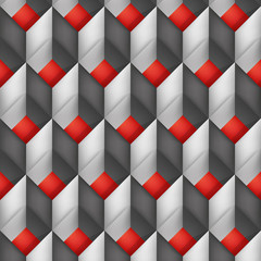 Volume realistic vector texture, diamonds, geometric pattern, gray cubes with red bottom