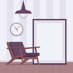Fototapeta premium Retro interior with big floor frame for copyspace