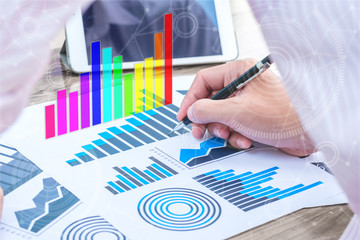 business statistics success concept : businessman analytics char