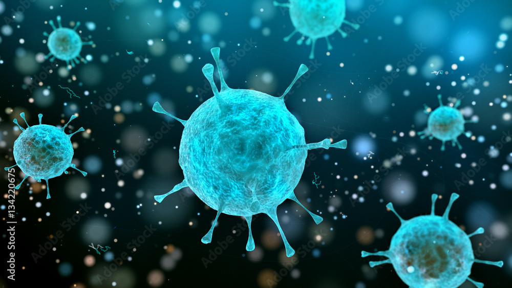 Fototapete 3d render bacteria virus, 3d render microbe.