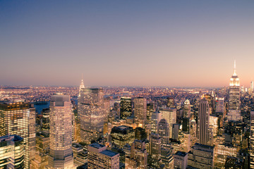 beautiful sunset view across New York City from midtown Manhattan 