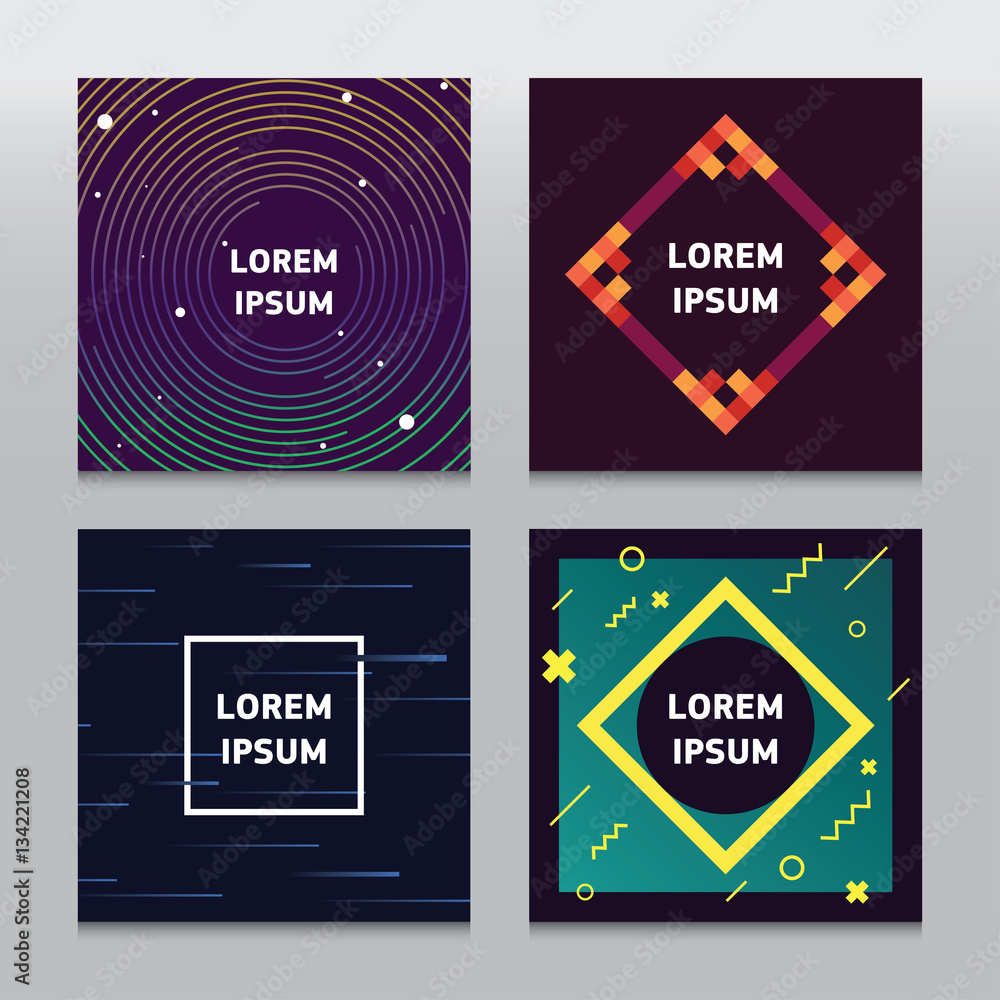 Poster set of trendy colorful backgrounds with geometric shapes and lines. use for your cover, flyers, bann