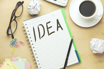 Idea text writeen on notebook