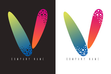 V - letter logo. Vector logotype design made with abstract colorful shapes on black and white background. Abc alphabet design for corporate identity