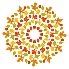 vector colored round autumn leafy mandala - adult coloring book page