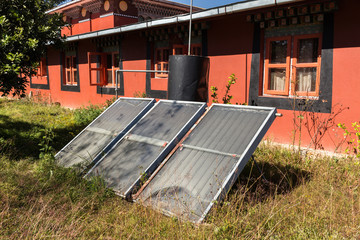 Solar panels in a Buddhist monastery, Nepal