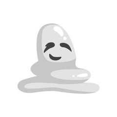 White Ghost In Childish Cartoon Manner Isolated On White Background.