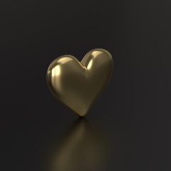 Golden Heart. 3D Render on Black Background