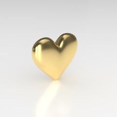 Golden Heart. 3D Render on White Background
