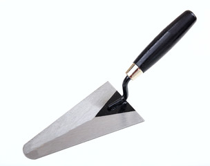 Metal trowel on white background