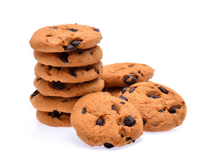 Chocolate chip cookie on white background