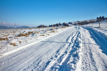 Beautiful snowy lane somewhere in the Liptov Slovak.