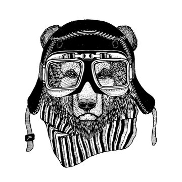 Vintage Image of Bear for t-shirt design for motorcycle, bike, motorbike, scooter club, aero club