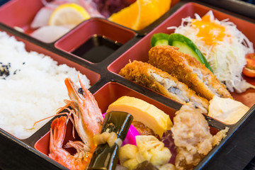 Makunouchi - Japanese seafood bento box.