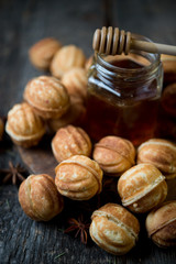 Home-made cookies nutlets with boiled condensed milk by New year and Christmas
