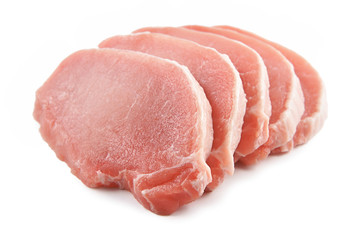 Meat, pork, slices pork loin on a white background