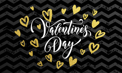 Valentine day gold love heart glitter greeting card