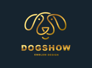 Dog head logo - vector illustration, emblem on dark background