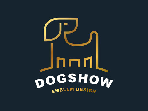 Golden dog logo - vector illustration, emblem on dark background