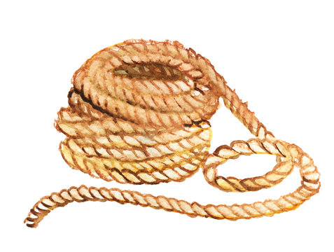 Watercolor Painting Of Brown Rope Frame With Knots Isolated On