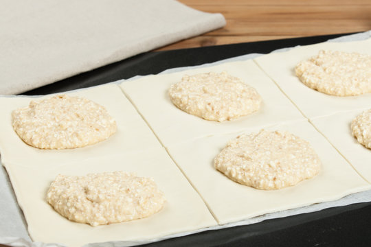 Cooking Of Homebaked Hungarian Cheese Puff Pastry Parcels.