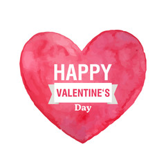 Vector Illustration of a Pink Watercolor Heart. Valentines Day Design.