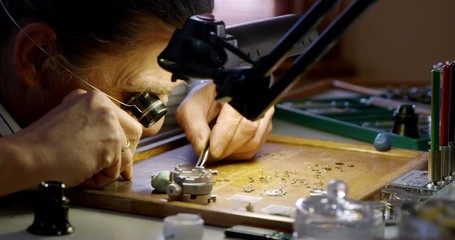 Close-up of horologist repairing a watch