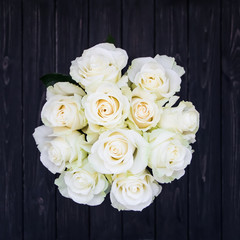 Perfect bouquet of creme luxury roses for wedding, birthday or Valentine's day. Top view