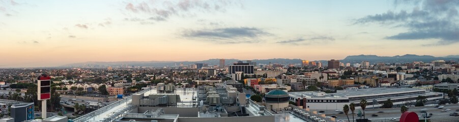 Downtown skyline of Los Angeles at sunrise