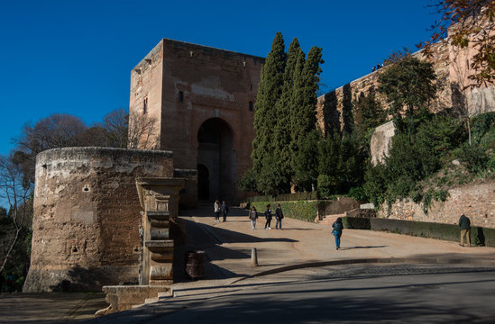View of the Gate of Justice (Puerta de la Justicia), the most impressive gate to Alhambra complex, Granada, Spain