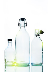 Empty transparent glass bottles