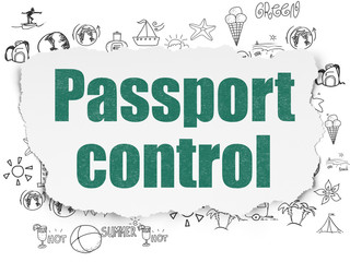 Travel concept: Passport Control on Torn Paper background