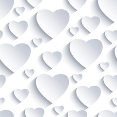 Valentine seamless background with white-grey 3d hearts