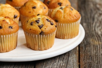 Mini Chocolate chip muffins, selective focus