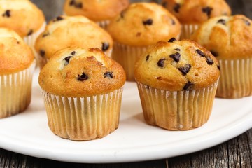 Mini Chocolate chip muffins, selective focus