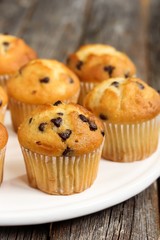 Mini Chocolate chip muffins, selective focus
