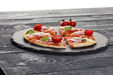 Hot true PEPPERONI ITALIAN PIZZA with salami and cheese. TOP VIE