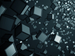 Chaotic cubes particles flying. Abtract futuristic background