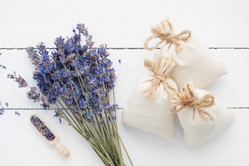 Bouquet of dry lavender flowers and sachets 