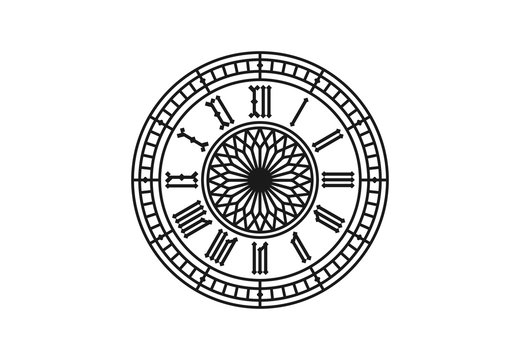 Old style clock with roman numerals. Vector illustraion