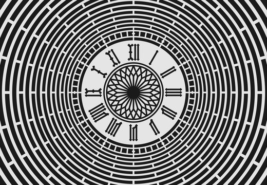 Roman numeral clock on abstract background