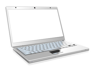 Fototapeta premium White laptop with the blank screen isolated on white background.