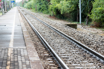 Fototapeta premium Train tracks seen up close
