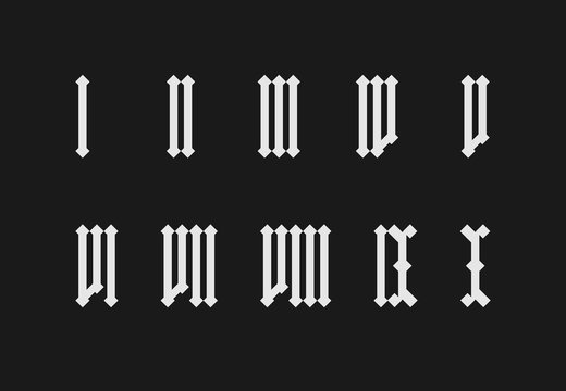 Roman numeral set on black background
