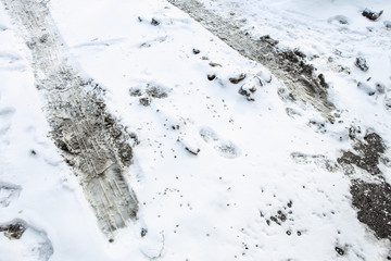 Winter snow tire marks