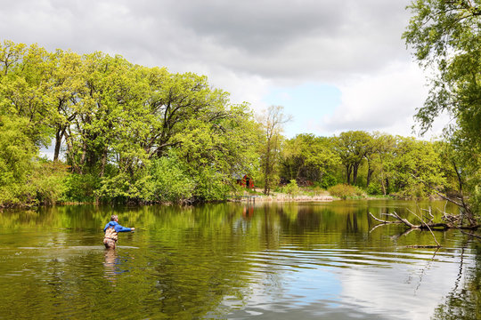 Man fishing in a river