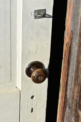 Door open on shed building.