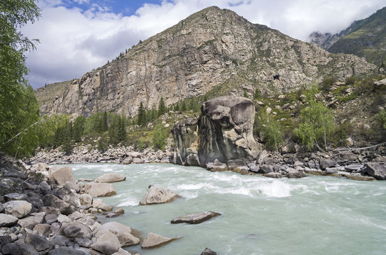 Rapids "Atlantes" on Argut river. Altai, Russia.
